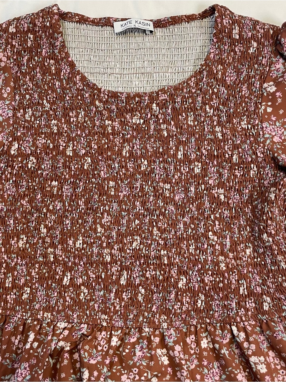 🤎 Cottagecore Floral Smocked Midi Dress XL Boho - Picture 4 of 11